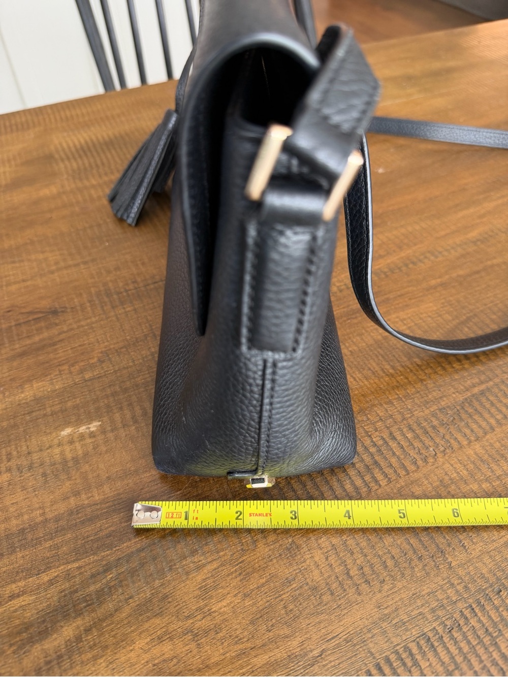 Tory Burch Black Pebbled Leather Crossbody with Tassel - Picture 6 of 7